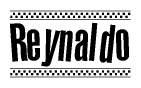 The image contains the text Reynaldo in a bold, stylized font, with a checkered flag pattern bordering the top and bottom of the text.