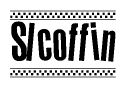 The clipart image displays the text Slcoffin in a bold, stylized font. It is enclosed in a rectangular border with a checkerboard pattern running below and above the text, similar to a finish line in racing. 
