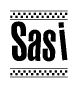 The clipart image displays the text Sasi in a bold, stylized font. It is enclosed in a rectangular border with a checkerboard pattern running below and above the text, similar to a finish line in racing. 