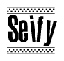 The clipart image displays the text Seify in a bold, stylized font. It is enclosed in a rectangular border with a checkerboard pattern running below and above the text, similar to a finish line in racing. 
