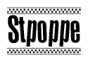 The clipart image displays the text Stpoppe in a bold, stylized font. It is enclosed in a rectangular border with a checkerboard pattern running below and above the text, similar to a finish line in racing. 