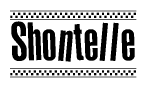 The image contains the text Shontelle in a bold, stylized font, with a checkered flag pattern bordering the top and bottom of the text.