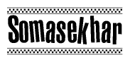 The image contains the text Somasekhar in a bold, stylized font, with a checkered flag pattern bordering the top and bottom of the text.