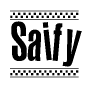The clipart image displays the text Saify in a bold, stylized font. It is enclosed in a rectangular border with a checkerboard pattern running below and above the text, similar to a finish line in racing. 