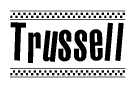 The image contains the text Trussell in a bold, stylized font, with a checkered flag pattern bordering the top and bottom of the text.