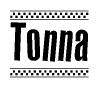 The image contains the text Tonna in a bold, stylized font, with a checkered flag pattern bordering the top and bottom of the text.