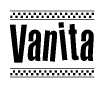 The clipart image displays the text Vanita in a bold, stylized font. It is enclosed in a rectangular border with a checkerboard pattern running below and above the text, similar to a finish line in racing. 
