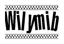 The image contains the text Wilymib in a bold, stylized font, with a checkered flag pattern bordering the top and bottom of the text.