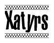 The clipart image displays the text Xatyrs in a bold, stylized font. It is enclosed in a rectangular border with a checkerboard pattern running below and above the text, similar to a finish line in racing. 
