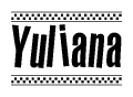 The image contains the text Yuliana in a bold, stylized font, with a checkered flag pattern bordering the top and bottom of the text.
