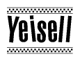 The clipart image displays the text Yeisell in a bold, stylized font. It is enclosed in a rectangular border with a checkerboard pattern running below and above the text, similar to a finish line in racing. 