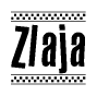 The image contains the text Zlaja in a bold, stylized font, with a checkered flag pattern bordering the top and bottom of the text.