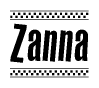 The image contains the text Zanna in a bold, stylized font, with a checkered flag pattern bordering the top and bottom of the text.
