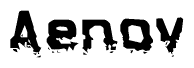 This nametag says Aenov, and has a static looking effect at the bottom of the words. The words are in a stylized font.