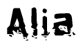 The image contains the word Alia in a stylized font with a static looking effect at the bottom of the words
