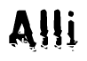 This nametag says Alli, and has a static looking effect at the bottom of the words. The words are in a stylized font.