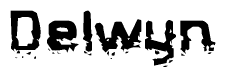 The image contains the word Delwyn in a stylized font with a static looking effect at the bottom of the words