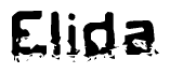 This nametag says Elida, and has a static looking effect at the bottom of the words. The words are in a stylized font.