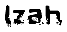 This nametag says Izah, and has a static looking effect at the bottom of the words. The words are in a stylized font.
