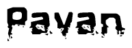 This nametag says Pavan, and has a static looking effect at the bottom of the words. The words are in a stylized font.