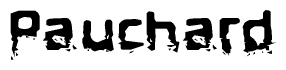 This nametag says Pauchard, and has a static looking effect at the bottom of the words. The words are in a stylized font.