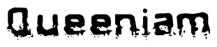 The image contains the word Queeniam in a stylized font with a static looking effect at the bottom of the words