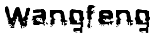 This nametag says Wangfeng, and has a static looking effect at the bottom of the words. The words are in a stylized font.