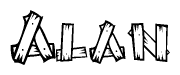The clipart image shows the name Alan stylized to look as if it has been constructed out of wooden planks or logs. Each letter is designed to resemble pieces of wood.