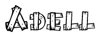 The clipart image shows the name Adell stylized to look as if it has been constructed out of wooden planks or logs. Each letter is designed to resemble pieces of wood.
