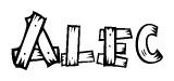 The clipart image shows the name Alec stylized to look as if it has been constructed out of wooden planks or logs. Each letter is designed to resemble pieces of wood.