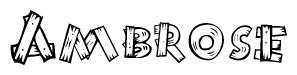 The clipart image shows the name Ambrose stylized to look as if it has been constructed out of wooden planks or logs. Each letter is designed to resemble pieces of wood.