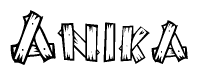 The clipart image shows the name Anika stylized to look like it is constructed out of separate wooden planks or boards, with each letter having wood grain and plank-like details.