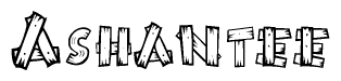 The clipart image shows the name Ashantee stylized to look as if it has been constructed out of wooden planks or logs. Each letter is designed to resemble pieces of wood.