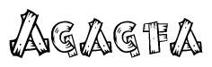 The image contains the name Agagfa written in a decorative, stylized font with a hand-drawn appearance. The lines are made up of what appears to be planks of wood, which are nailed together