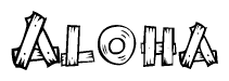 The clipart image shows the name Aloha stylized to look like it is constructed out of separate wooden planks or boards, with each letter having wood grain and plank-like details.