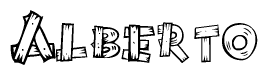 The image contains the name Alberto written in a decorative, stylized font with a hand-drawn appearance. The lines are made up of what appears to be planks of wood, which are nailed together