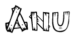 The clipart image shows the name Anu stylized to look like it is constructed out of separate wooden planks or boards, with each letter having wood grain and plank-like details.