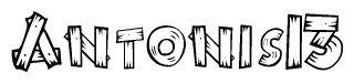The image contains the name Antonis13 written in a decorative, stylized font with a hand-drawn appearance. The lines are made up of what appears to be planks of wood, which are nailed together