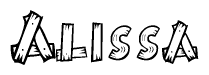 The image contains the name Alissa written in a decorative, stylized font with a hand-drawn appearance. The lines are made up of what appears to be planks of wood, which are nailed together
