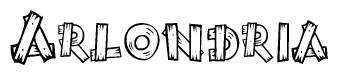 The clipart image shows the name Arlondria stylized to look like it is constructed out of separate wooden planks or boards, with each letter having wood grain and plank-like details.