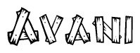 The image contains the name Avani written in a decorative, stylized font with a hand-drawn appearance. The lines are made up of what appears to be planks of wood, which are nailed together