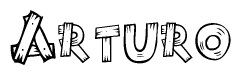 The clipart image shows the name Arturo stylized to look like it is constructed out of separate wooden planks or boards, with each letter having wood grain and plank-like details.