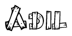 The clipart image shows the name Adil stylized to look as if it has been constructed out of wooden planks or logs. Each letter is designed to resemble pieces of wood.