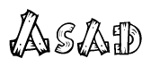 The image contains the name Asad written in a decorative, stylized font with a hand-drawn appearance. The lines are made up of what appears to be planks of wood, which are nailed together