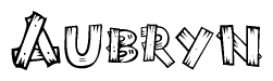 The image contains the name Aubryn written in a decorative, stylized font with a hand-drawn appearance. The lines are made up of what appears to be planks of wood, which are nailed together
