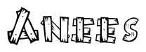 The clipart image shows the name Anees stylized to look like it is constructed out of separate wooden planks or boards, with each letter having wood grain and plank-like details.