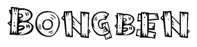 The image contains the name Bongben written in a decorative, stylized font with a hand-drawn appearance. The lines are made up of what appears to be planks of wood, which are nailed together