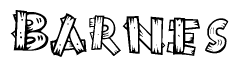 The clipart image shows the name Barnes stylized to look as if it has been constructed out of wooden planks or logs. Each letter is designed to resemble pieces of wood.