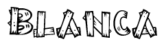 The image contains the name Blanca written in a decorative, stylized font with a hand-drawn appearance. The lines are made up of what appears to be planks of wood, which are nailed together