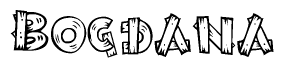 The image contains the name Bogdana written in a decorative, stylized font with a hand-drawn appearance. The lines are made up of what appears to be planks of wood, which are nailed together
